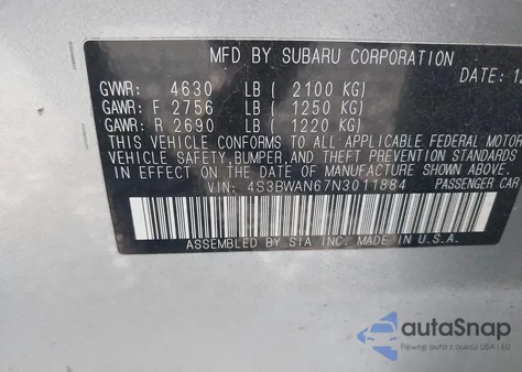 2022 Subaru Legacy Limited z USA, uszkodzony, nr VIN 4S3BWAN67N3011884